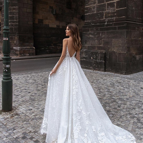A-line Wedding Dress MS-008 Cathedral Wedding Dress Ivory | Etsy