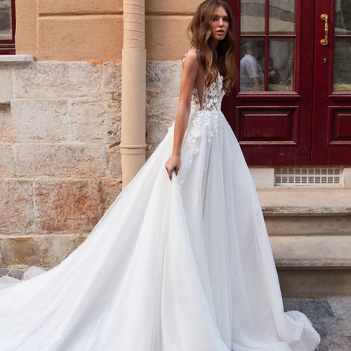 Sexy Lace Wedding Dress With Open Back Short Sleeve Wedding | Etsy