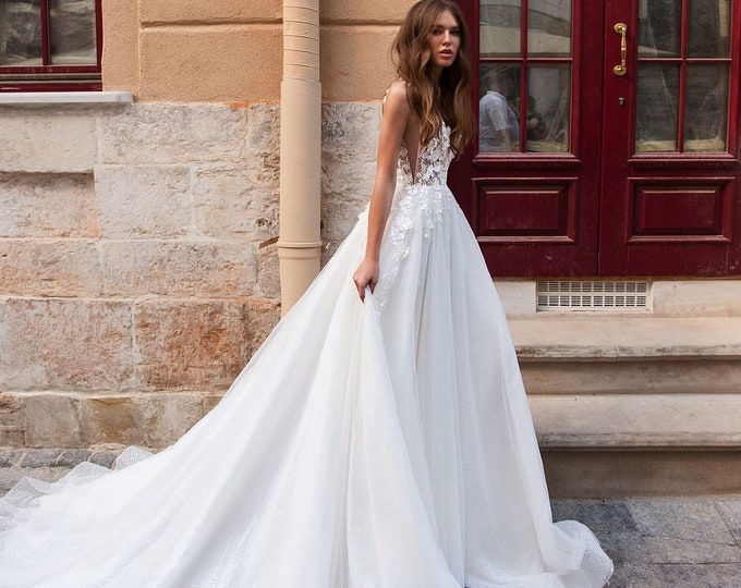 A Line Wedding Dress With Open Back Sleeveless Bridal Gown - Etsy