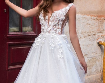 Open Back Wedding Dress Long Wedding Dress Sleeveless Boho Etsy