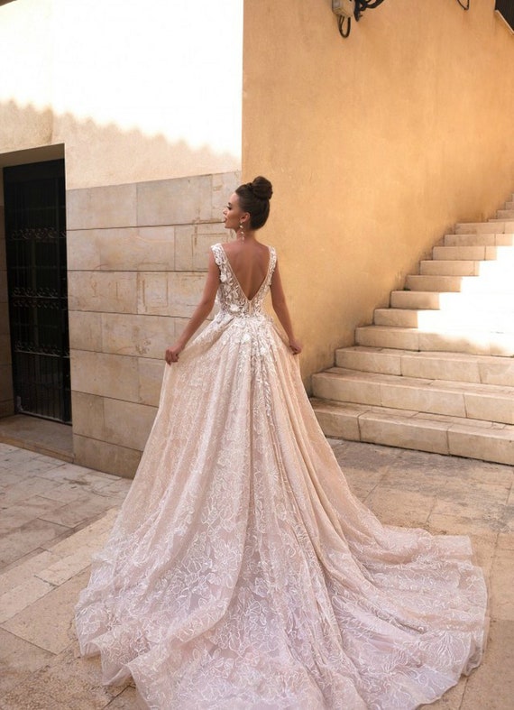 Open Back Wedding Dress Long Wedding Dress Sleeveless Boho Etsy
