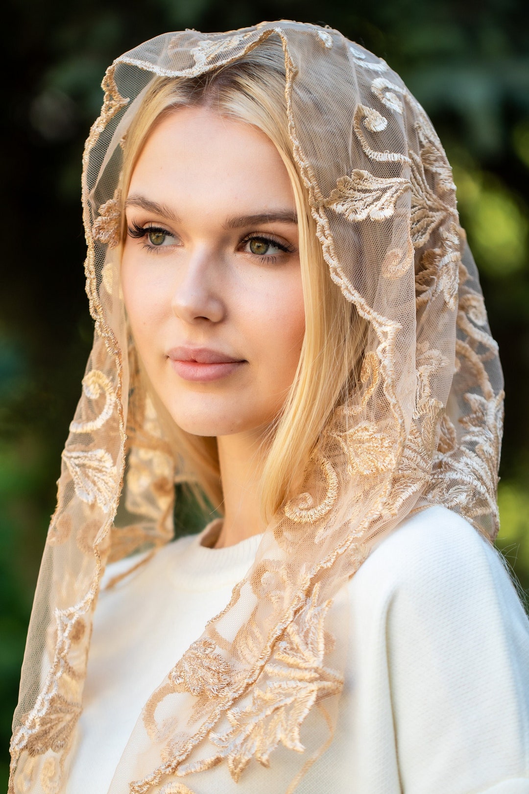 Triangle Gold Lace Veil Gold Lace Scarf Gold Church Veil - Etsy
