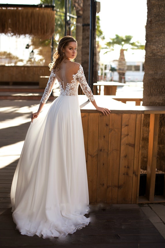 long sleeve floral wedding dress