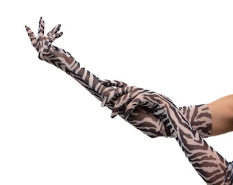 Animal print gloves, zebra gloves, over elbow length gloves, animal pattern long cosplay gloves