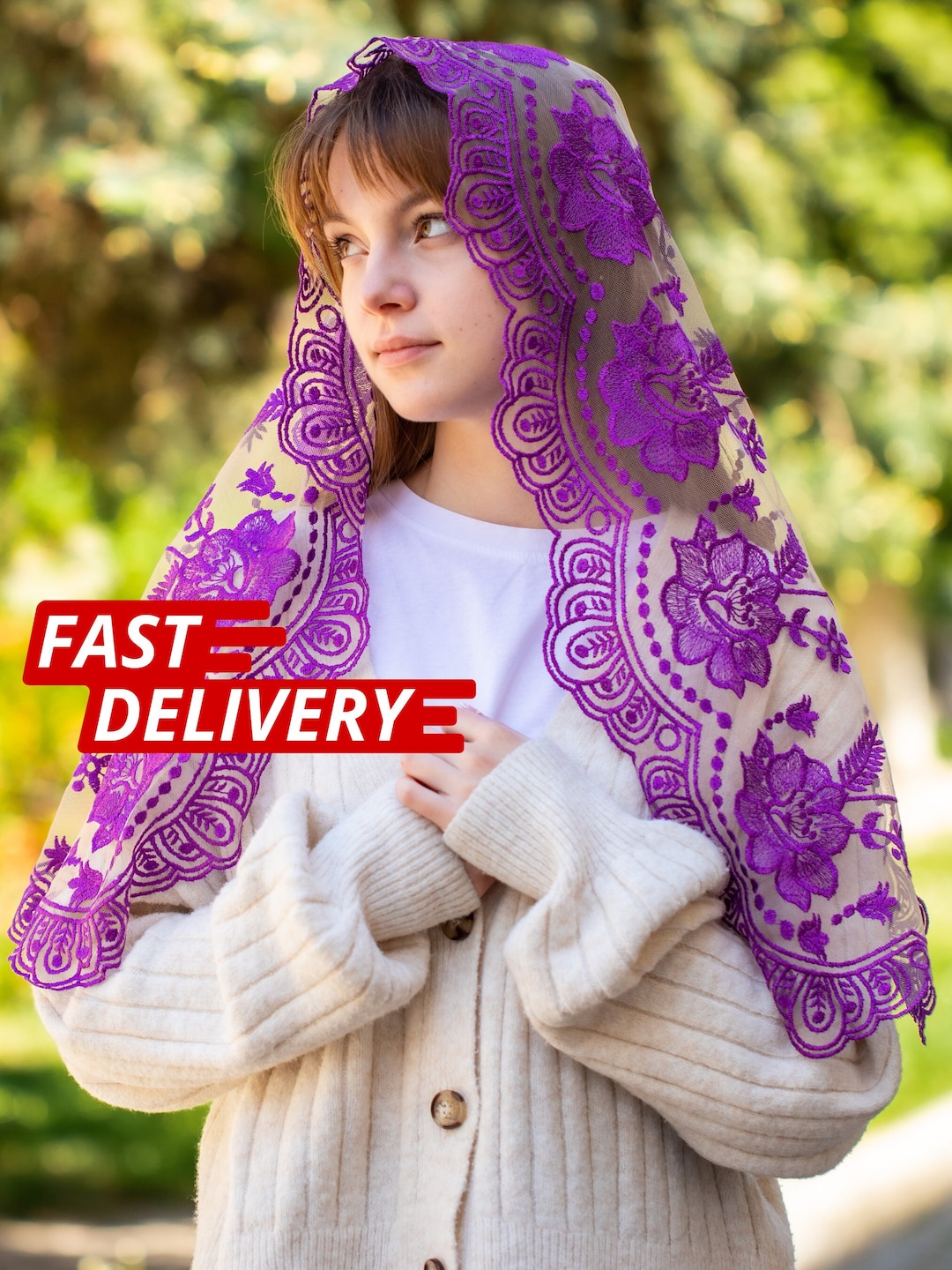 Purple Our Lady of Guadalupe Veil Lace Chapel Veil Cathedral Etsy