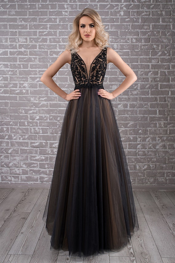 etsy black wedding dress