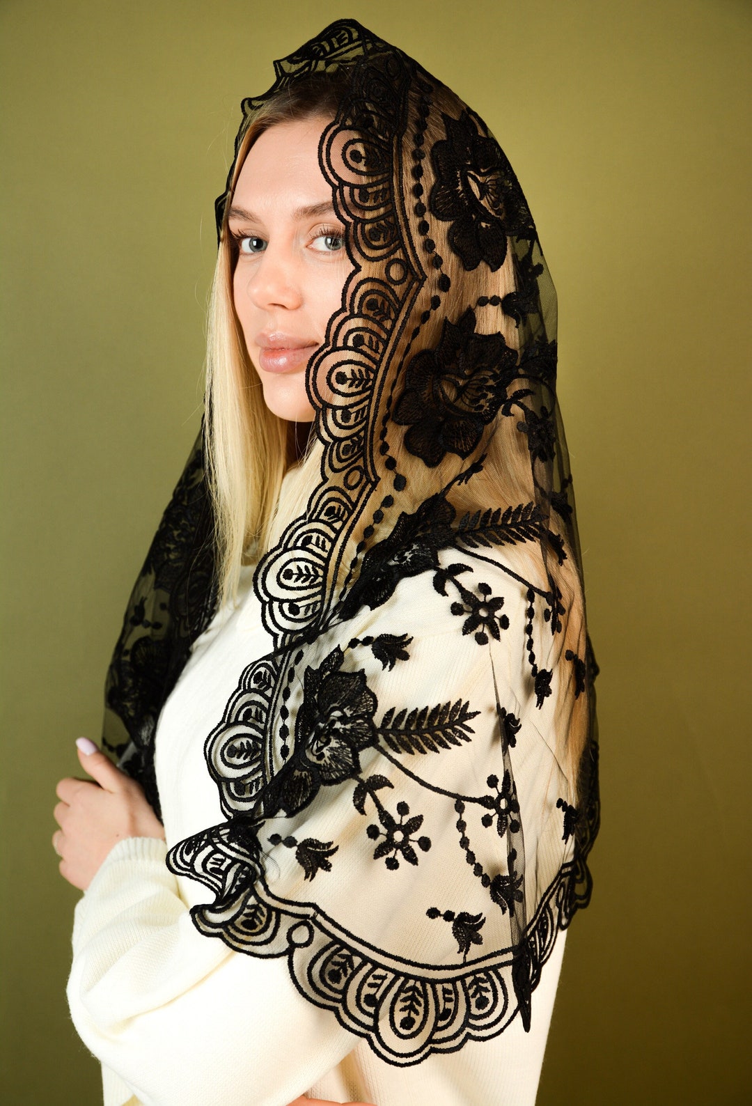 Black Catholic Head Covering Veil for Church, Long Catholic Lace Mantilla Etsy