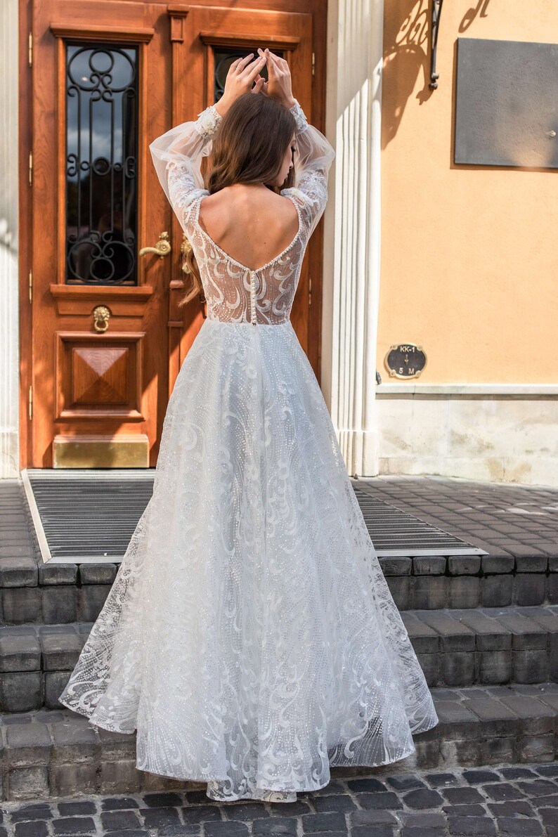 Wedding Dress With Tulle Sleeves Wedding Dress With Floral Etsy