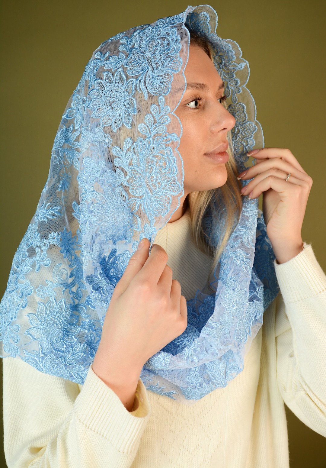 Light Blue Infinity Lace Veil for Mess Catholic Traditional Etsy