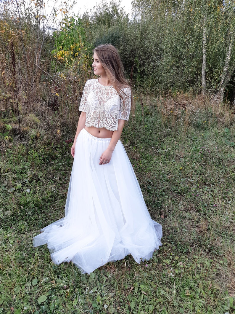 Haut de culture de mariage blanc et or dessus de culture ...