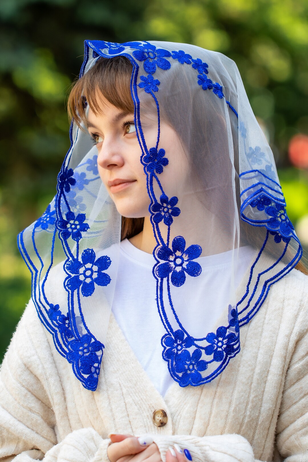 Catholic Head Covering Veil for Church Round Blue Chapel Etsy
