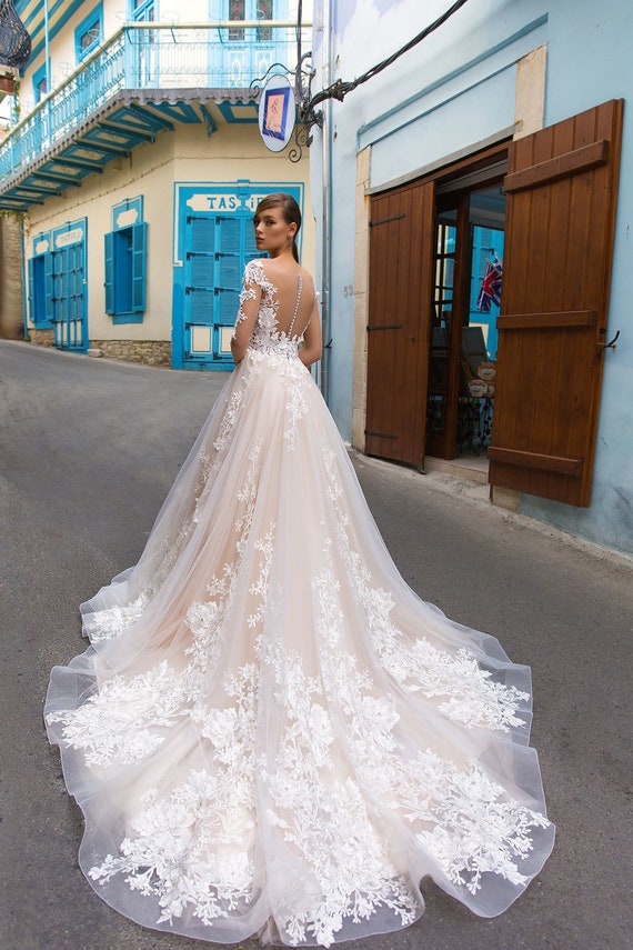 blush floral wedding dress