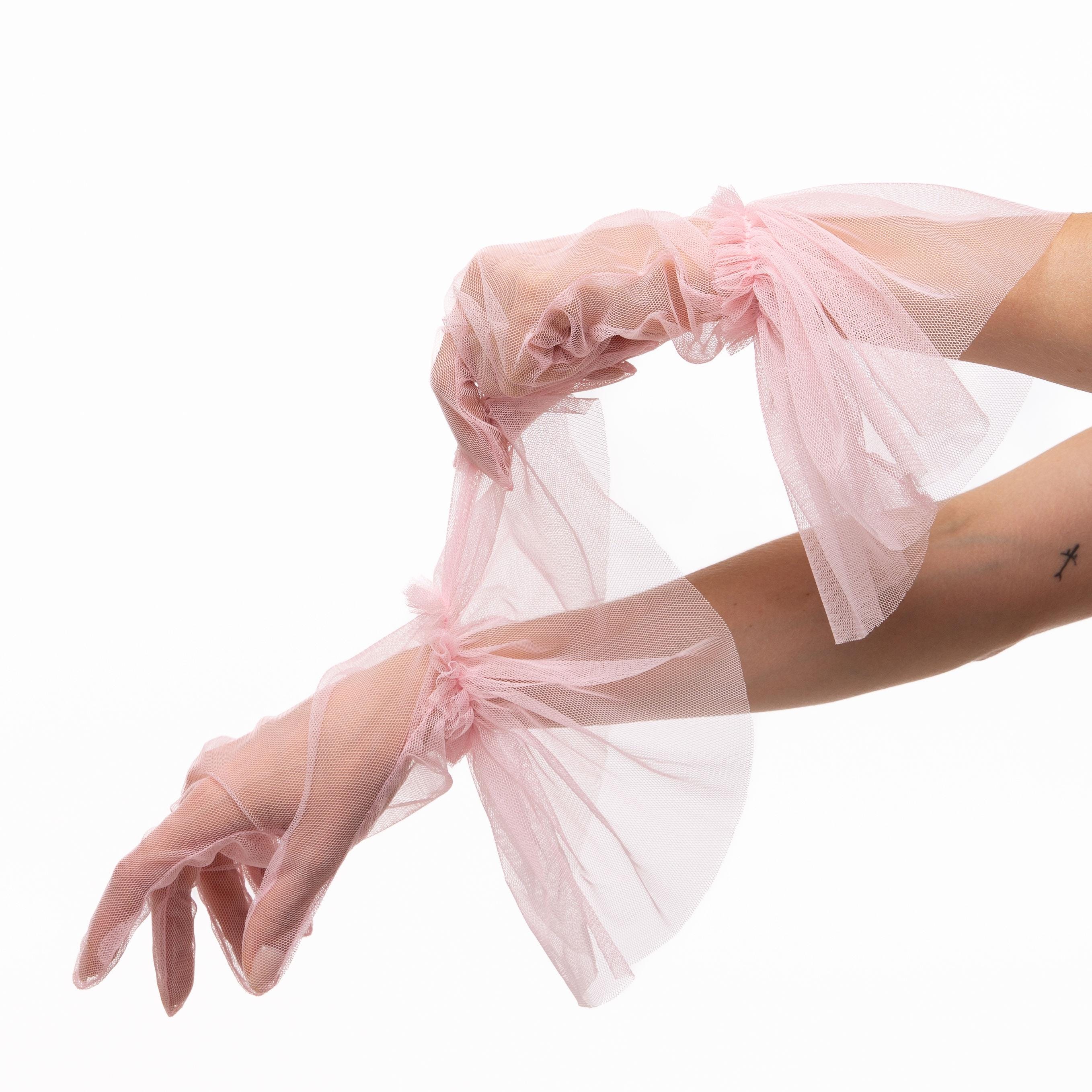 Ariana Ruched Mesh Opera Glove - Pink | High Heel Jungle by