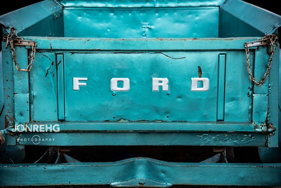 Old Ford Pickup Truck Tailgate Color Photo Retro Beat Up Dented Antique Trucks Junk Classic Cars And Trucks Wall Art Prints