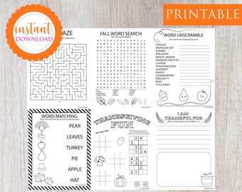 Páginas de actividades de Acción de Gracias, Actividades para niños, Descarga instantánea, Hoja de actividades de Acción de Gracias imprimible, Hoja de actividades de otoño, Descarga digital