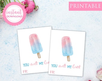 Printable Valentine's Day Watercolor Card Classroom Valentine Kids Valentine School Valentine Melt My Heart Valentine, Instant Download