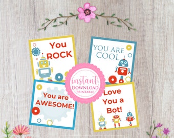 Lunch Box Notes - Robot, Lunch Box Notes for Kids, Lunch Notes for Boys, Robot Lunch Notes, Back to School Note, Printable, Instant Download