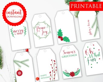 Etiquetas de regalo de Navidad imprimibles, etiquetas de regalo de vacaciones verde invierno, etiquetas de regalo de Navidad, etiquetas de regalo de vacaciones imprimibles, plantilla de etiquetas de regalo de vacaciones