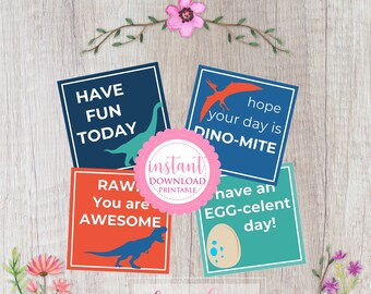 Notas de la lonchera - Dinosaurios, Notas de la lonchera para niños, Notas de almuerzo para niños, Notas de almuerzo de dinosaurios, Nota de regreso a la escuela, Imprimible, Instantánea