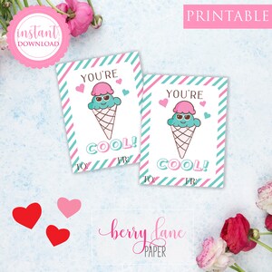 Printable Valentine&#39;s Day Card Classroom Valentine Kids Valentine School Valentine Ice Cream Cool Valentine, Instant Download