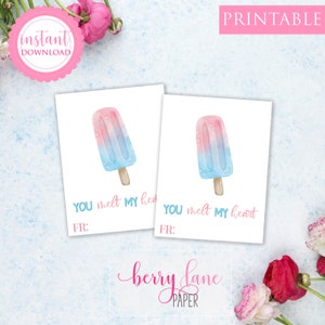 Printable Valentine&#39;s Day Watercolor Card Classroom Valentine Kids Valentine School Valentine Melt My Heart Valentine, Instant Download