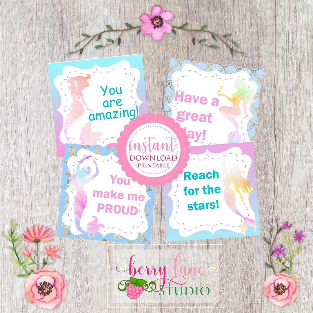 Mermaid Notes Lunch Box Notes - Mermaid , Lunch Box Notes for Kids, Lunch Notes for ...