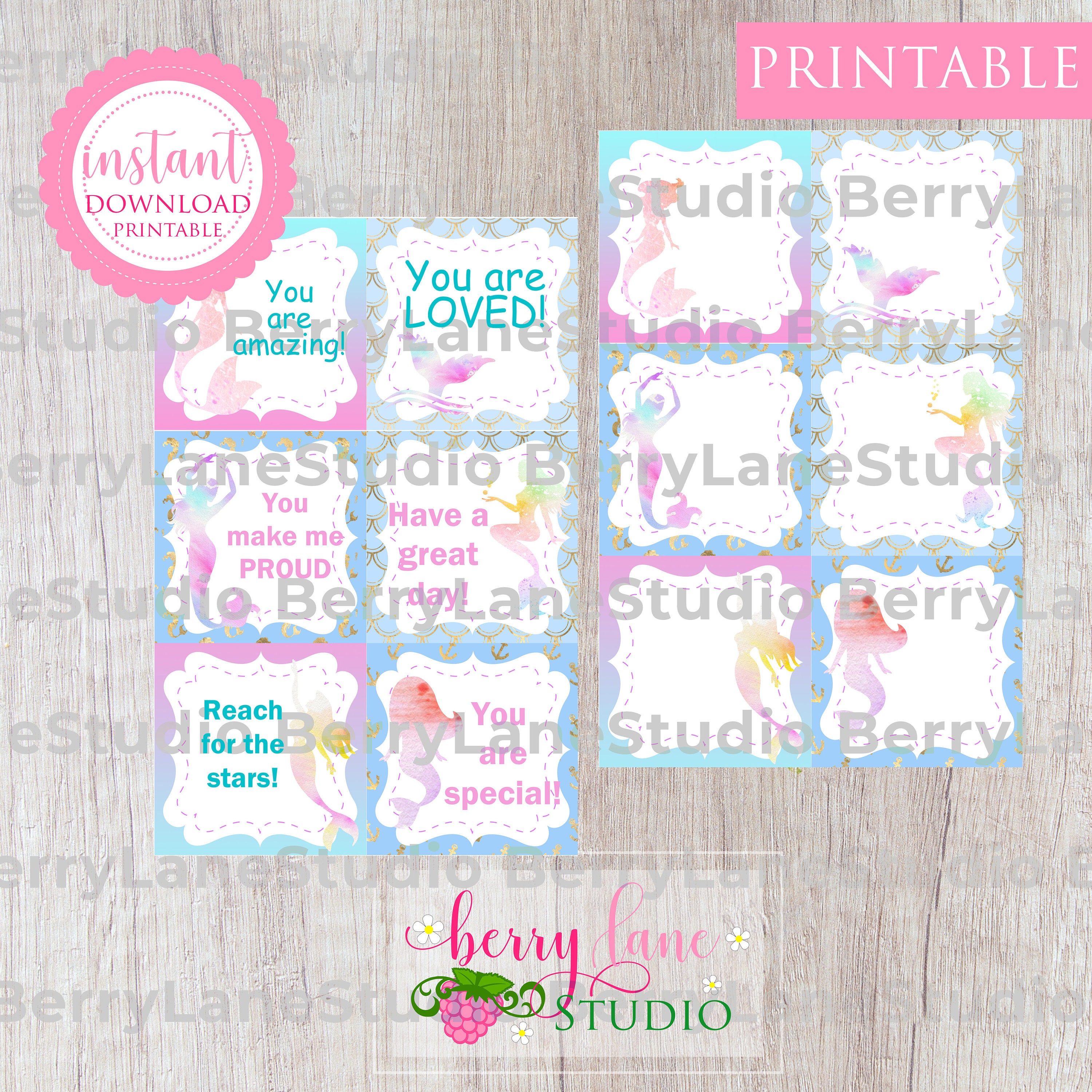 Mermaid Notes Lunch Box Notes - Mermaid , Lunch Box Notes for Kids, Lunch Notes for ...