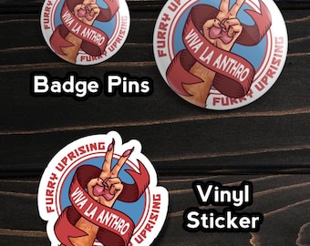 EINE FURRY UPRISING Meme | Stickers / 38 mm oder 58 mm Button Badges (überarbeitetes Design)