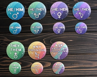Insignias de botones con pronombres / 38 mm y 58 mm / 7 versiones