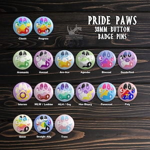 LGBTQ+ Pride Paw Button Badge Pins 38mm UPDATED DESIGN