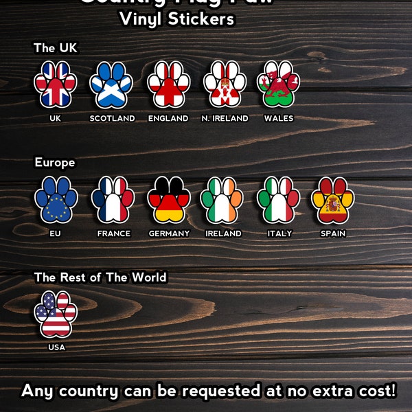 Country Flag Pride Paw Matt Vinyl Stickers