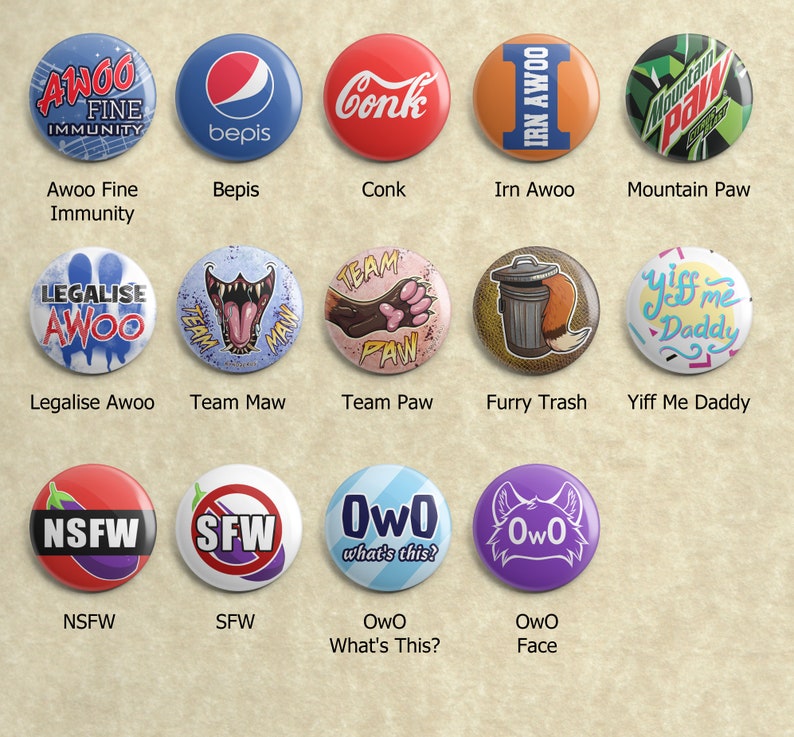 Furry Pun & Meme Badges/Buttons/Pins 