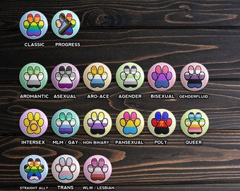 LGBTQ+ Pride Paw Button Badge Pins 38mm