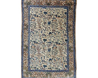 Tappeto vintage Ispahan in seta e lana – Uccelli del Paradiso annodati a mano (110 x 170 cm)