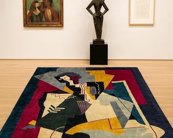Alfombra de lana anudada a mano, según Albert Gleizes - Diseño geométrico cubista (200 x 300 cm)