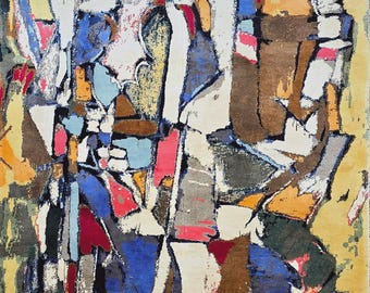 Hand-Knotted Wool Rug – André Lanskoy Inspired Abstract Art (260x190cm) (102x75in)