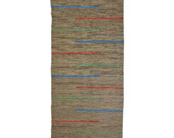 Tapis de Couloir Brun – Laine Filée Main – Tissé Artisanalement – 230 x 92 cm