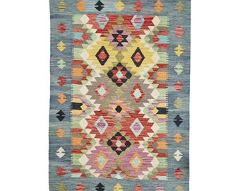 Kilim Maimana Afghan – Laine Filée et Tissée Main – 185 x 125 cm