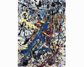 Alfombra de lana y seda anudada a mano estilo Jackson Pollock - 2 x 3 m