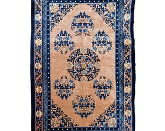 Tapis Antique Chinois Bleu – Laine Nouée Main – Décor Traditionnel – 190 x 134 cm