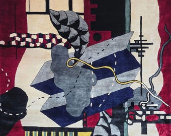 Tapis d’après Fernand Léger Composition Nature morte à la clé – Noué Main – Laine sur Coton – Dimensions 205 x 290 cm (81 x 114 in)