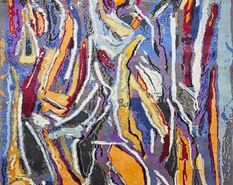 Hand-Knotted Wool Rug – Inspired by André Lanskoy Abstract Art, Violet Roches Colorées, 300x200cm