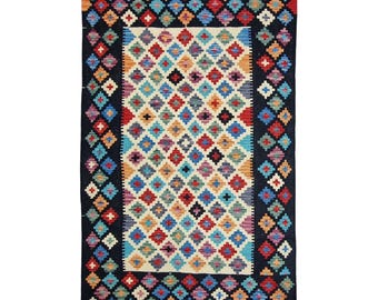 Handwoven Afghan Kilim Rug – Traditional Maimana Wool, 124 x 191 cm