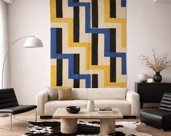 Tapisserie d’après Sonia Delaunay “Simultané n46”, tissée à la main 217 × 146 cm.