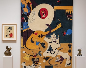Tappeto in stile Joan Miró: tappeto artistico in lana annodato a mano