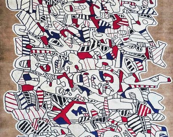 Tapis d’après Jean Dubuffet Site avec Trois Personnages – Noué Main – Laine sur Coton – Dimensions 305 x 200 cm (120 x 79 in)