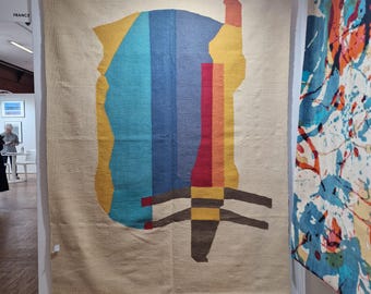 Handmade Man Ray Tapestry: Revolving Doors Design, Merino Wool (243 x 179 cm)