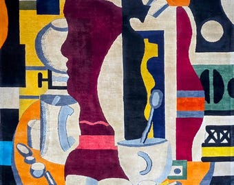 Tapis d’après Fernand Léger Une Femme et la Table – Noué Main – Laine sur Coton – Dimensions 200 x 300 cm (79 x 118 in)