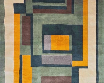 Hand-Knotted Wool Rug Inspired by Ivan da Silva Bruhns – Geometric Art Deco Design 250x165cm