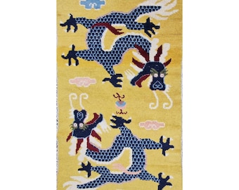 Tappeto cinese antico con drago – motivo simbolico, 81 x 130 cm